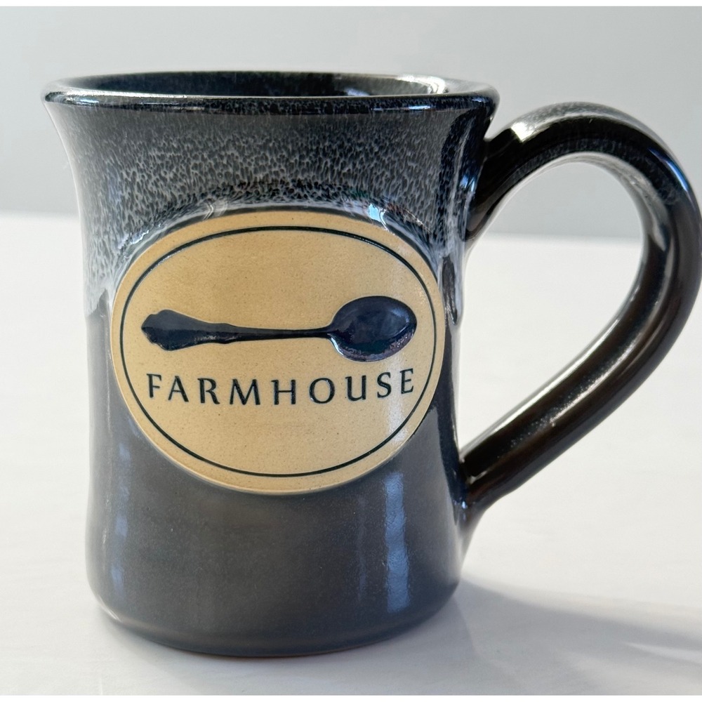 Deneen Pottery Farmhouse Coffee Mug Gray Blue Drip Glaze USA‎ Handmade